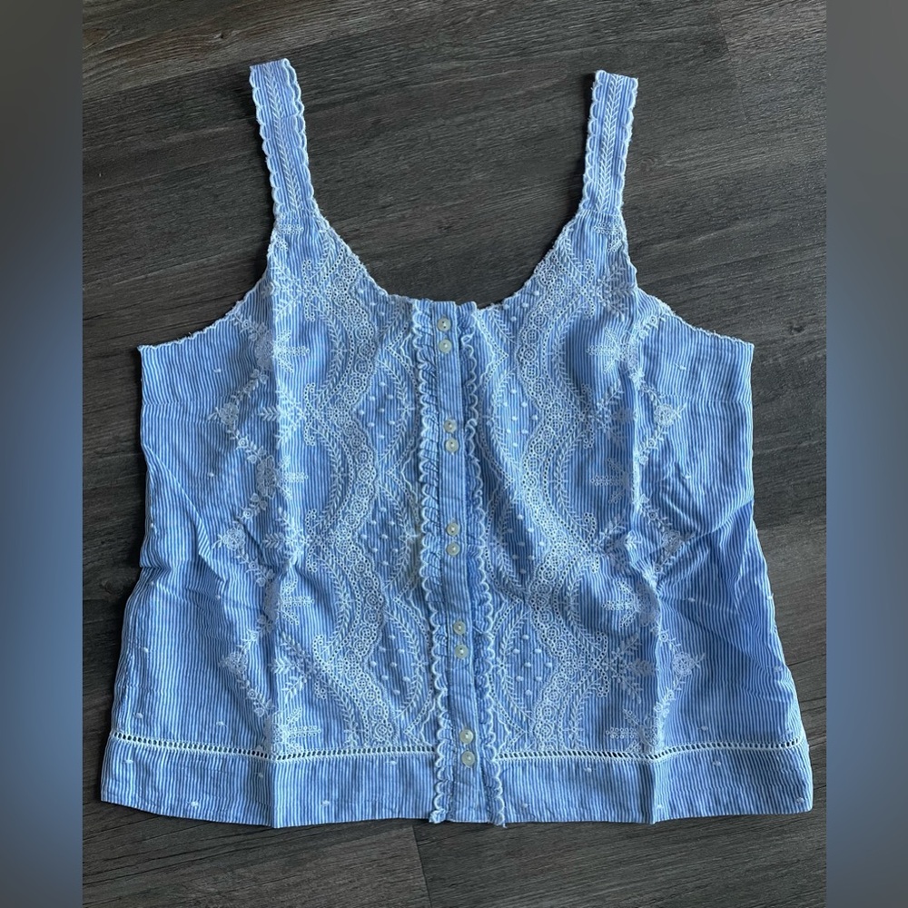 SUNDANCE Lea Kerchief Camisole Embroidered Eyelet Tank Top S Romantic NWT Blue